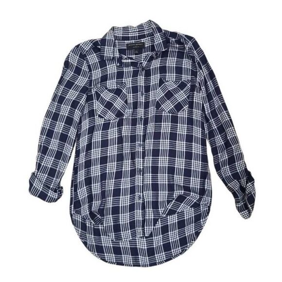 Banana Republic Tops - Banana Republic Blue Boyfriend Fit Plaid Flannel Button Up Top Womens XS Long Sl